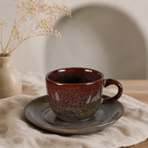 Brown Cup - Saucer Set H3" D6"