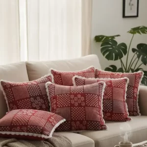 CozyCo Premium Red Patchwork Pillow Cover