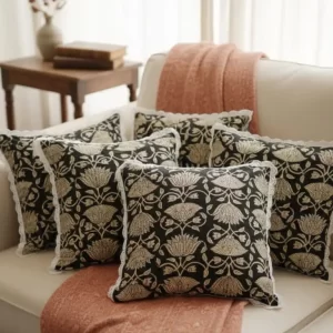 CozyCo Elegant Black & Beige Floral Pillow Cover