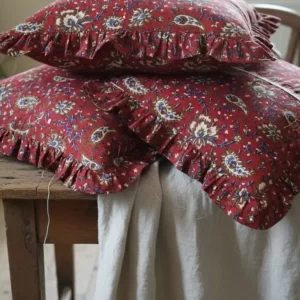 CozyCo Vintage Red Floral Ruffled Pillow Cover Set (Set of 5)