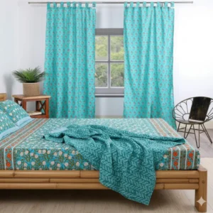 Pure Hand Block King Size Cotton Bedsheets with 2 Zipped Reversable Pillow Covers