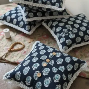 Indigo Floral Handblock Cushion Covers – Cozy Heritage Collection 5 Pieces Set
