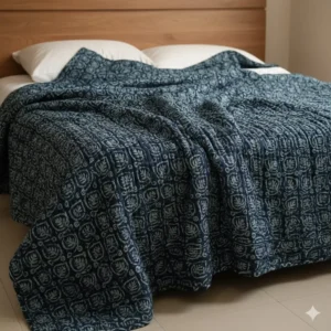 Indigo Handblock Kantha Quilt