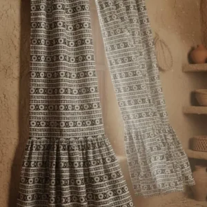 Ivory & Charcoal Tribal Block Print Cotton Curtains – Heritage Collection height 5.5ft Length 4ft