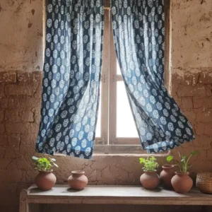 Indigo Floral Handblock Cotton Block print Curtains – Classic Comfort Collection height 5.5ft Length 4ft