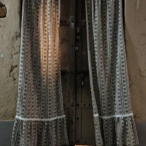 Vintage Stripe & Lace Door Block Prints Curtains 7.5ft /4ft