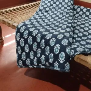 Midnight Bloom Handblock Kantha Quilt