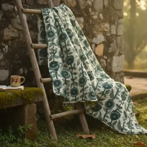 Sage Botanical Artisan Kantha Quilt