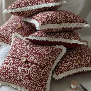 Maroon Heritage Handblock Cotton Cushion Cover Set of 1