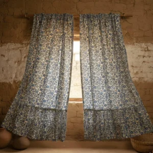 Blue Floral Cotton Batik Window Curtains – Rustic Charm Collection height 5.5ft Length 4ft