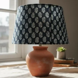 Midnight Botanical Block-Print Lampshade