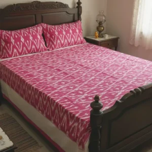 Pochampally pure Ikkat HandWovened 100% Cotton Double THICK Bedsheet with 2 Pillow Covers 108*108 inch bedsheets