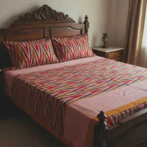 Pochampally pure Ikkat HandWovened 100% Cotton Double THICK Bedsheet with 2 Pillow Covers 108*108 inch bedsheets