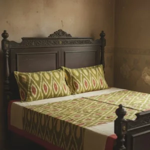 Pochampally pure Ikkat HandWovened 100% Cotton Double THICK Bedsheet with 2 Pillow Covers 108*108 inch bedsheets