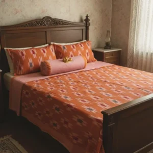 Pochampally pure Ikkat HandWovened 100% Cotton Double THICK Bedsheet with 2 Pillow Covers 108*108 inch bedsheets