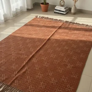 Terracotta Cross-Stitch Geometric Rug 3ft /5ft
