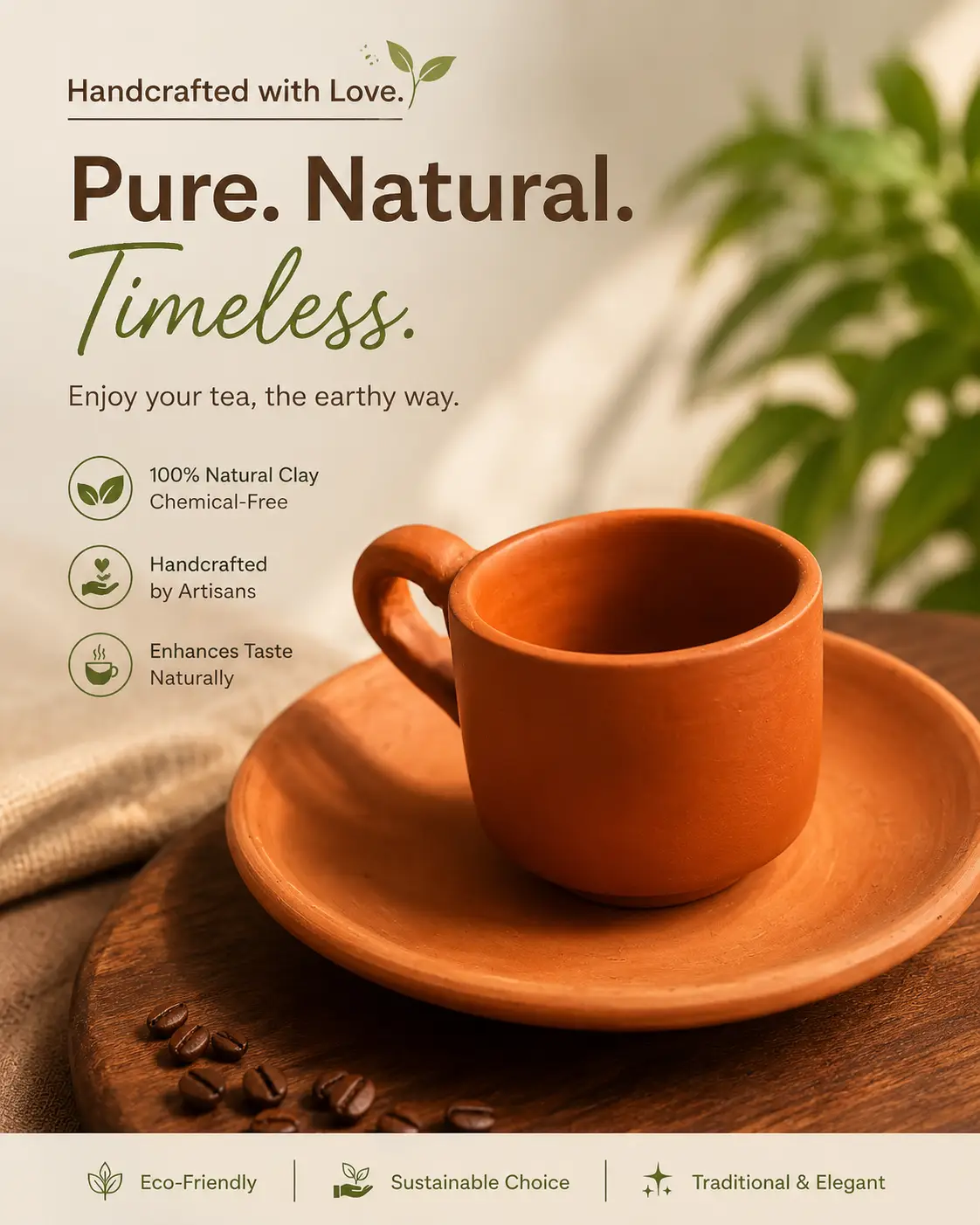 Handcrafted Terracotta Cup & Saucer